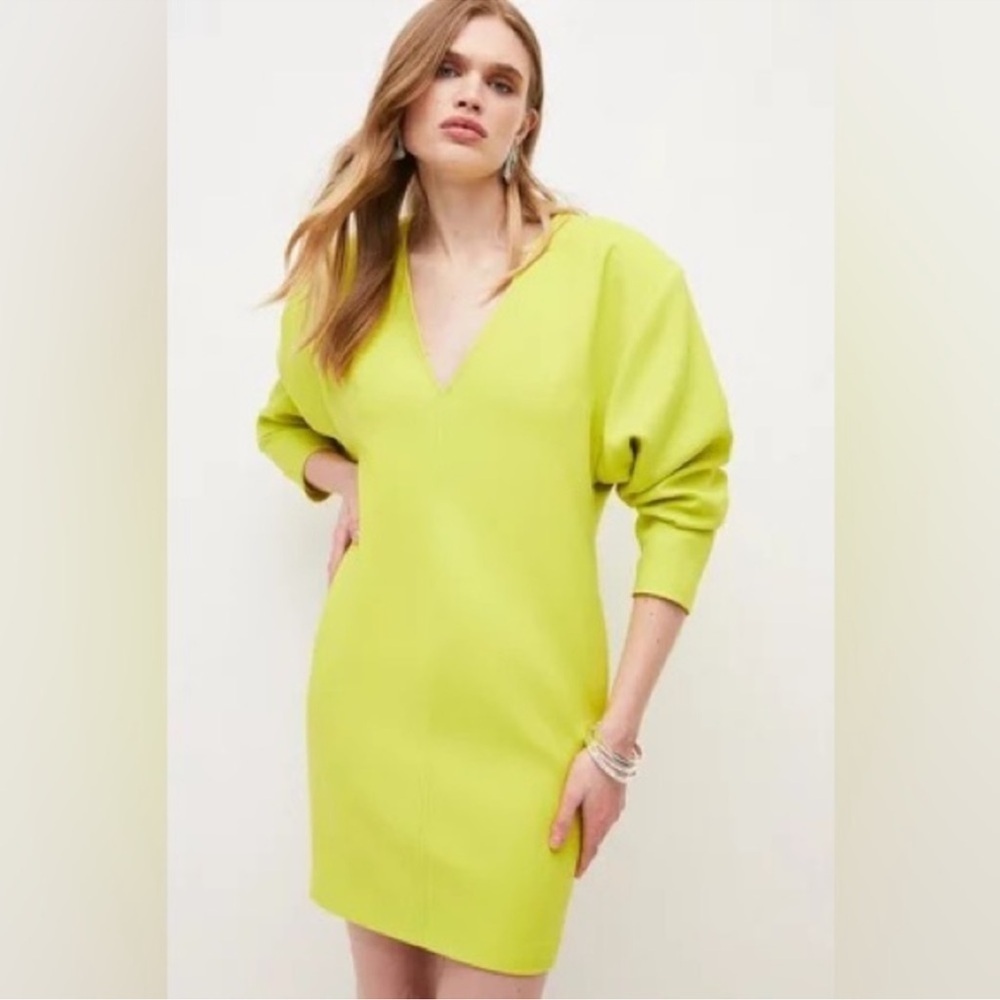 NWOT KAREN MILLEN compact stretch sleeved V neck pencil dress